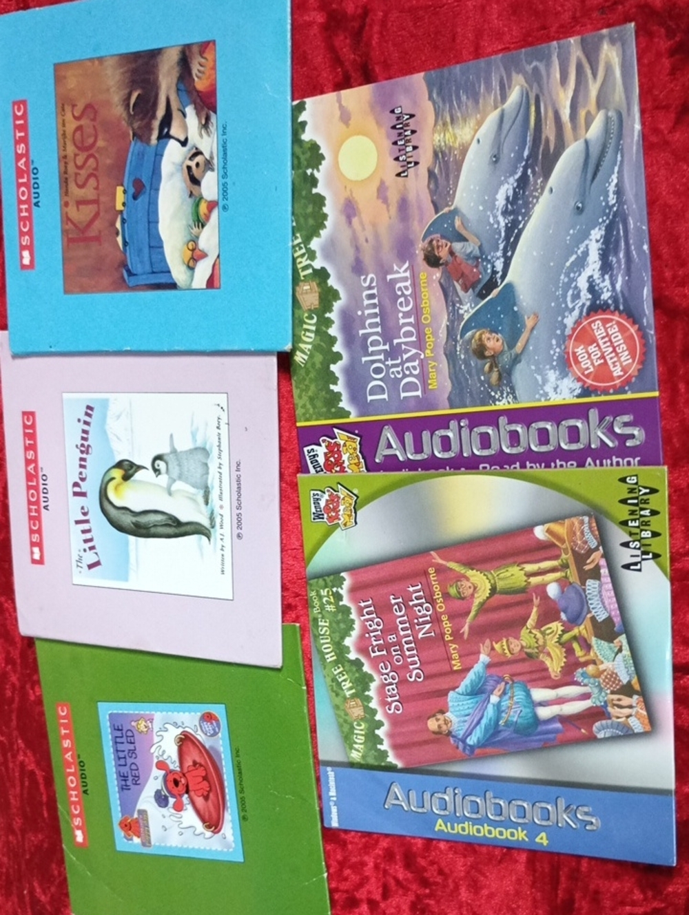 Scholastic Audiobook Set with Red, Blue, Green, Pink Covers